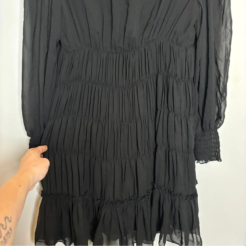 Sandro Voile Tiered Ruffle Mini Dress Black